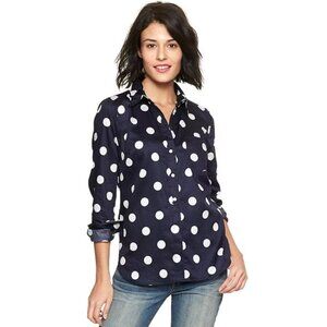 Gap New Tailored Print Shirt 100% Cotton Navy Polka Dot High-Low Button Up M